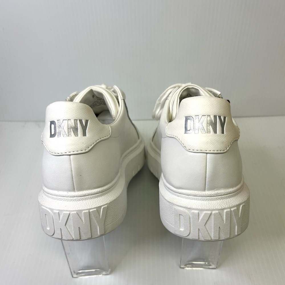 🤍”DKNY” NWT Women’s Matti Lace Up White Sneakers w/ Side Silver Zipper Detailing - Picture 7 of 15